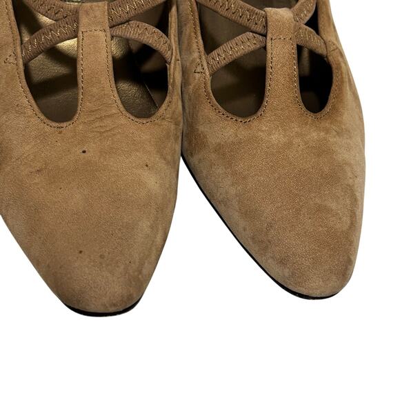 Vintage 1980's fawn brown suede leather Mary Janes classic low heel shoes - Picture 8 of 12